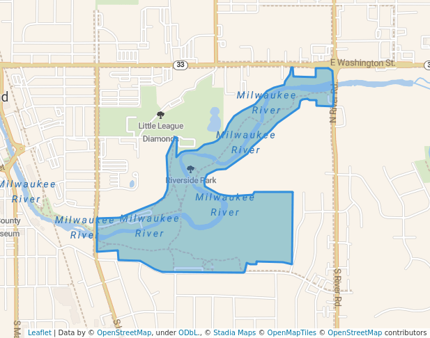 walking in Riverside Park map in West Bend