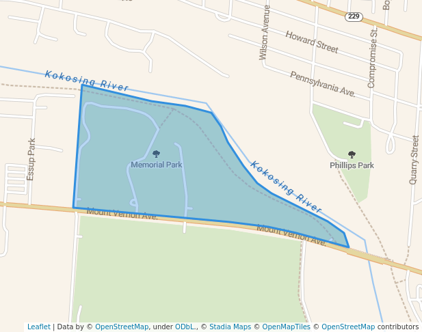 walking in Memorial Park map in Mount Vernon