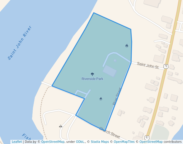 walking in Riverside Park map in Fort Kent