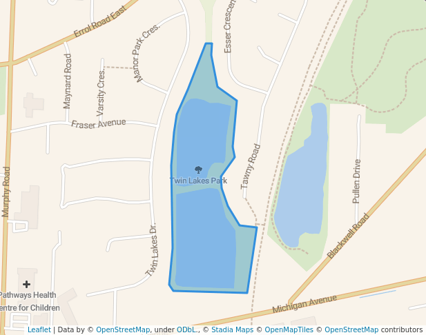 walking in Twin Lakes Park map in Sarnia