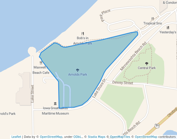 walking in Arnolds Park map in Arnolds Park