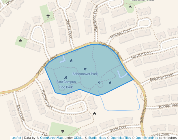 walking in Schoonover Park map in Marina