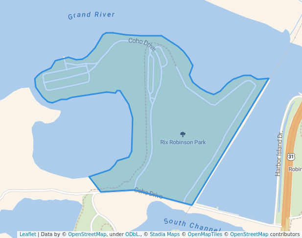 walking in Rix Robinson Park map in Grand Haven