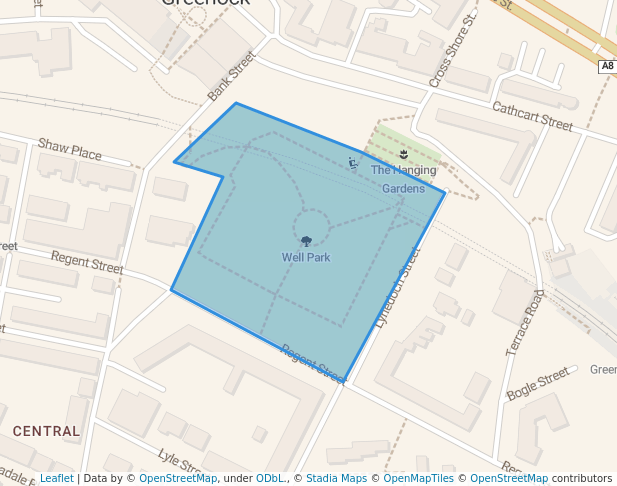 walking in Well Park map in Greenock