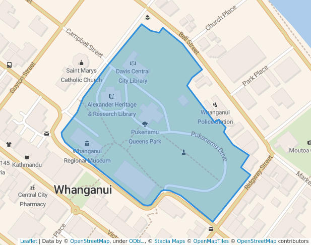 walking in Pukenamu Queens Park map in Whanganui