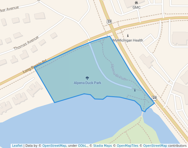 walking in Alpena Duck Park map in Alpena