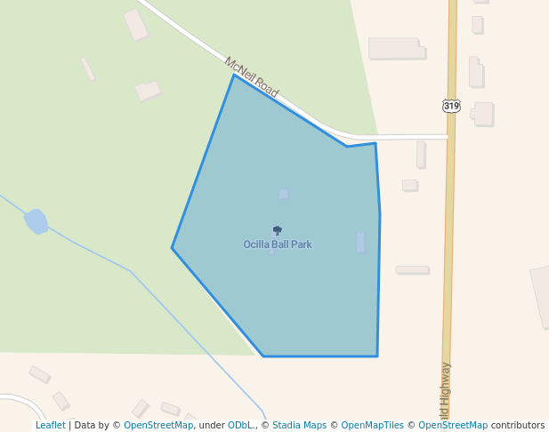 walking in Ocilla Ball Park map in Ocilla