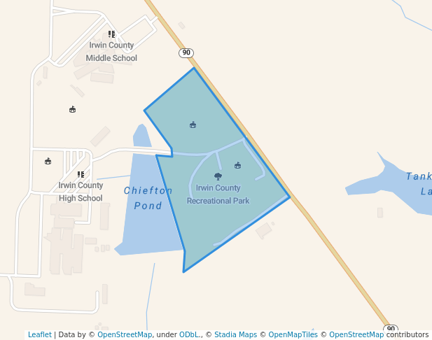 walking in Irwin County Recreational Park map in Ocilla