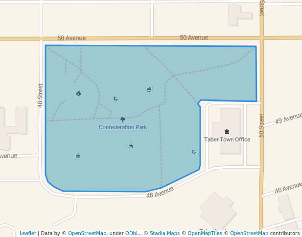 walking in Confederation Park map in Taber