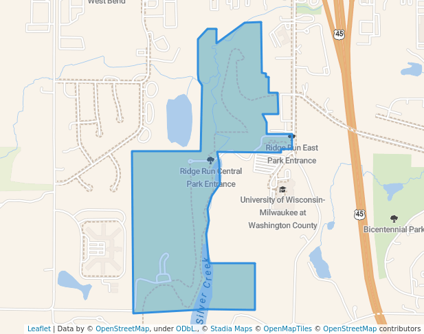 walking in Ridge Run Park map in West Bend