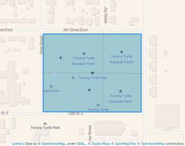 walking in Tommy Turtle Park map in Bottineau