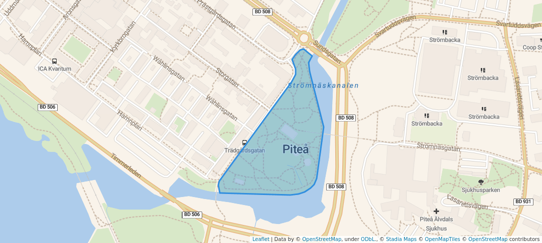 walking in Badhusparken map in Piteå