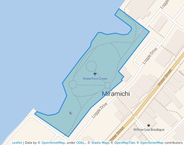 walking in Waterford Green map in Miramichi