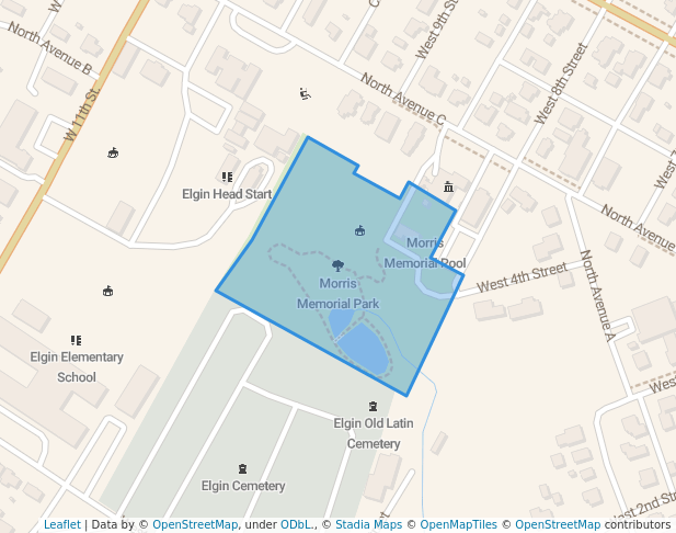 walking in Morris Memorial Park map in Elgin