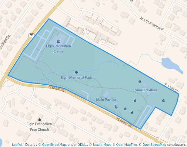 walking in Elgin Memorial Park map in Elgin