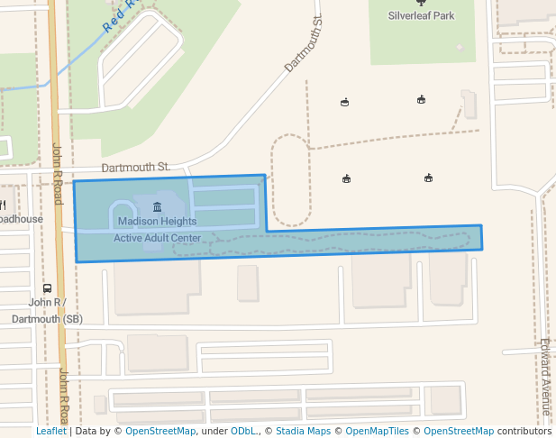 walking in Senior Center Park map in Madison Heights