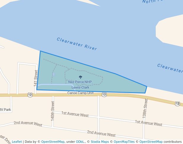 walking in Nez Perce NHP, Lewis-Clark Canoe Camp Unit map in Orofino
