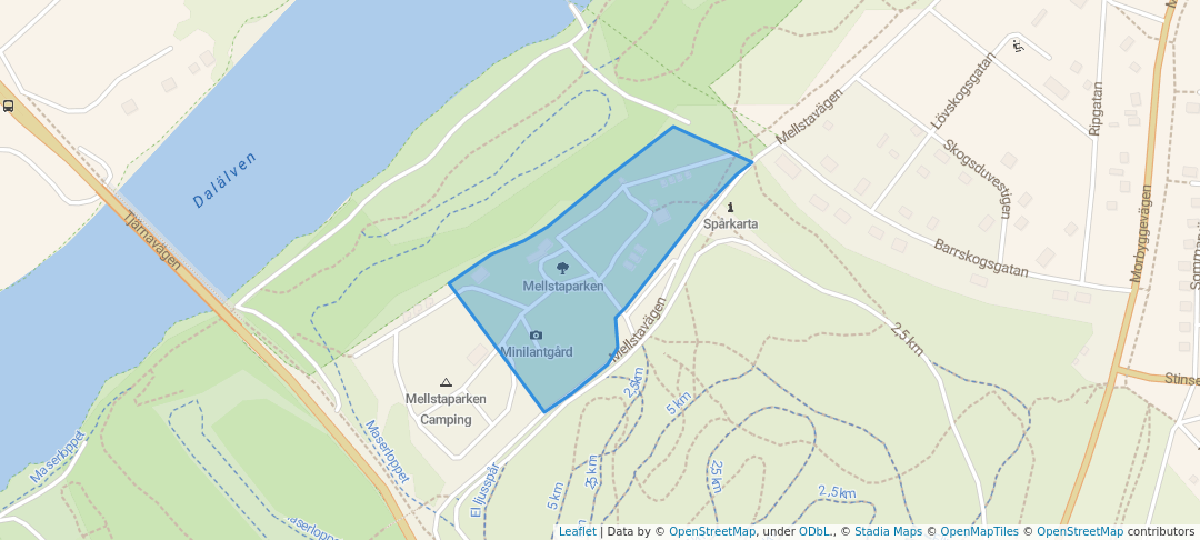 walking in Mellstaparken map in Borlänge