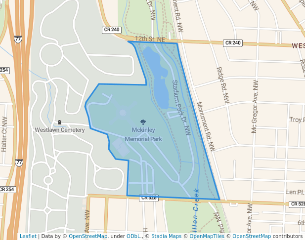 walking in Mckinley Memorial Park map in Canton