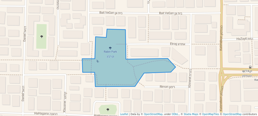 walking in Rabin Park map in Bat Yam