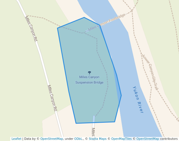 walking in Miles Canyon Suspension Bridge map in Whitehorse