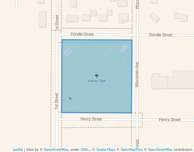 walking in Haney Park map in Kewaunee