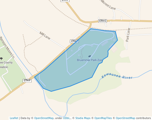 walking in Bruemmer County Park map in Kewaunee