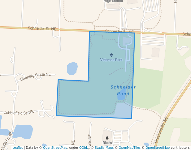 walking in Veterans Park map in Canton