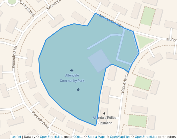 walking in Allendale Community Park map in Moberly