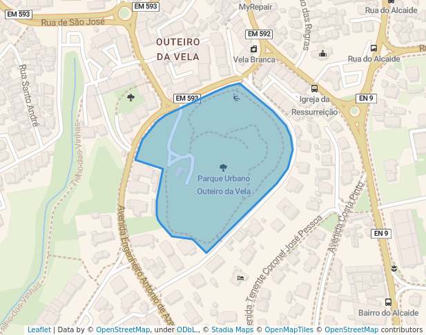 walking in Parque Urbano Outeiro da Vela map in Cascais