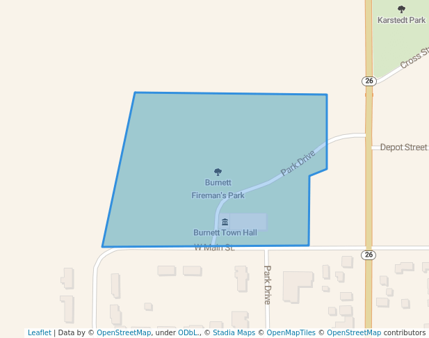 walking in Burnett Fireman's Park map in Burnett