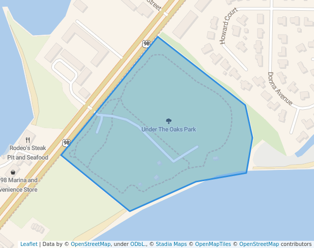 walking in Under The Oaks Park map in Panama City