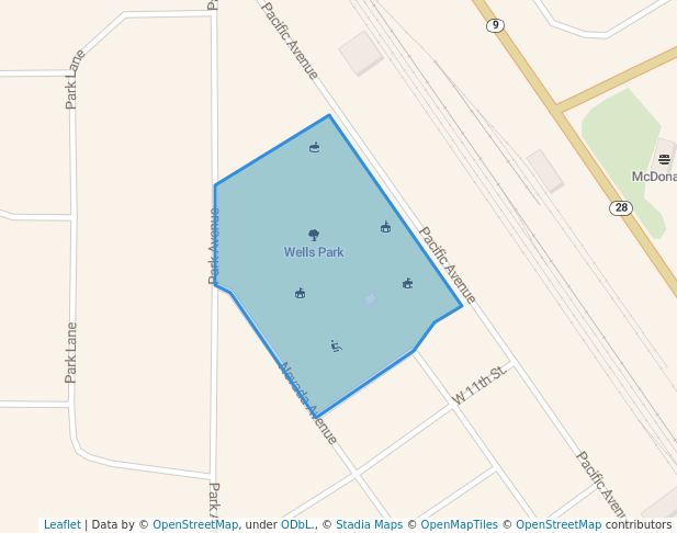 walking in Wells Park map in Morris