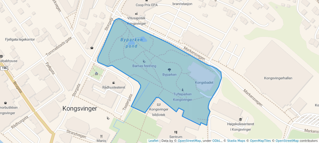 walking in Byparken map in Kongsvinger