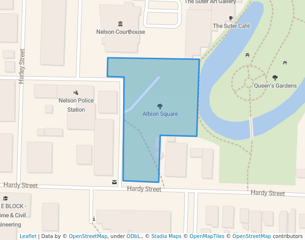 walking in Albion Square map in Nelson