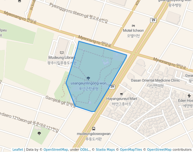 walking in 우산근린공원 map in Gwangju