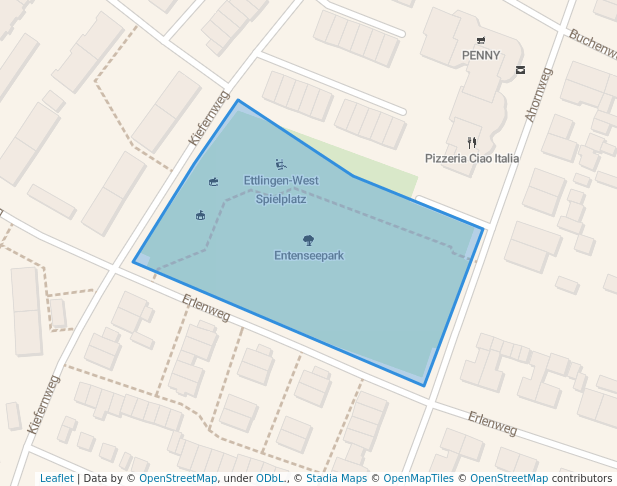 walking in Entenseepark map in Ettlingen