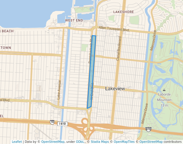 walking in New Basin Canal Park map in New Orleans