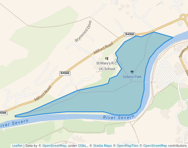 walking in Dolerw Park map in Newtown