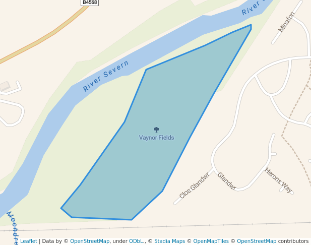 walking in Vaynor Fields map in Newtown