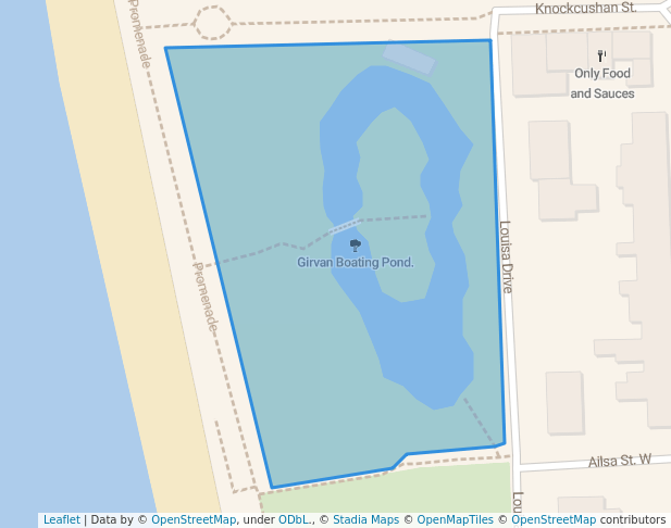 walking in Girvan Boating Pond. map in Girvan