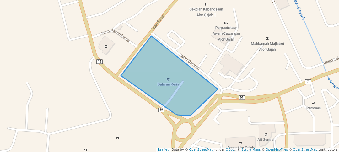 walking in Dataran Keris map in Alor Gajah