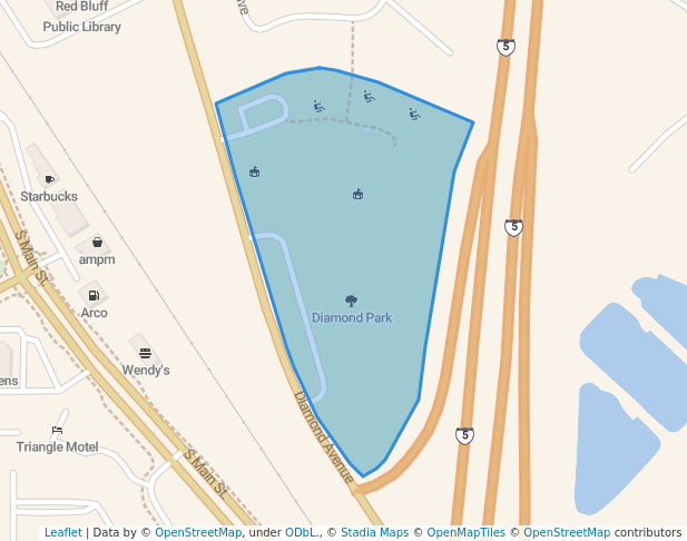 walking in Diamond Park map in Red Bluff