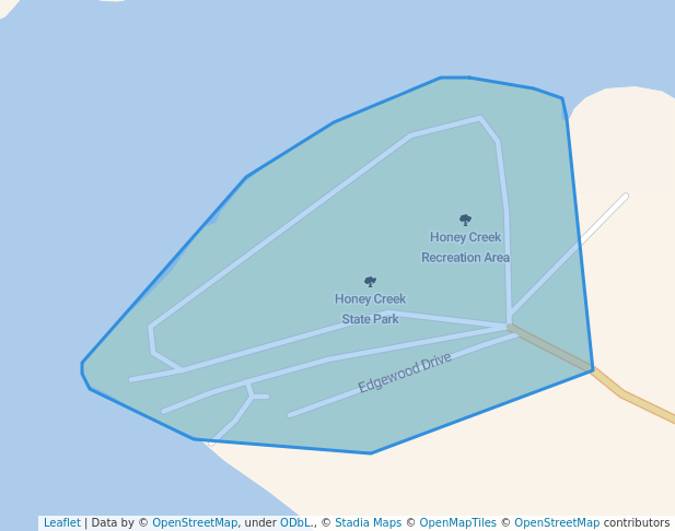 walking in Honey Creek State Park map in Grove