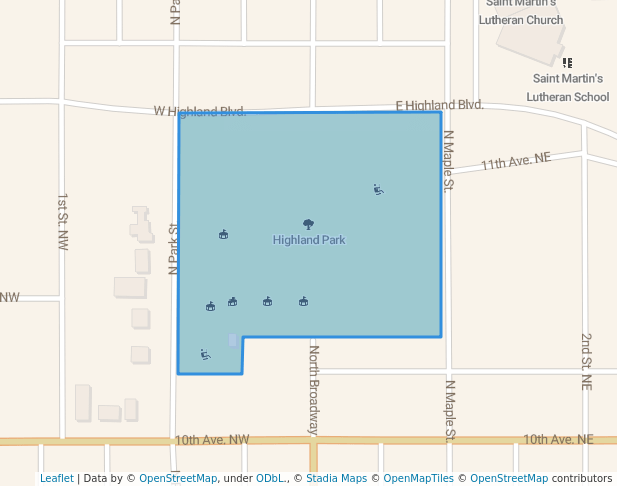 walking in Highland Park map in Watertown