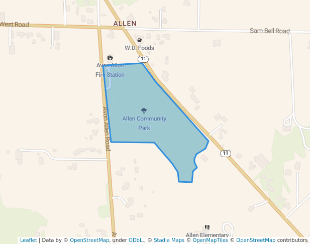 walking in Allen Community Park map in Bow