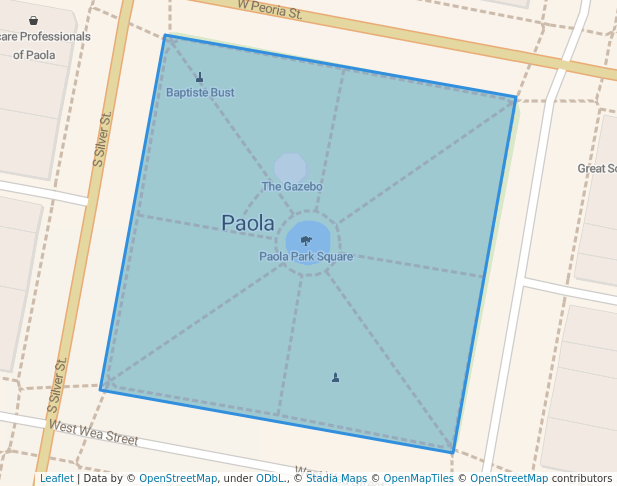 walking in Paola Park Square map in Paola