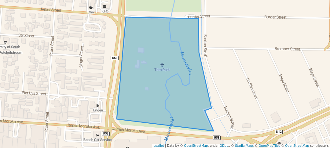 walking in Trim Park map in Potchefstroom