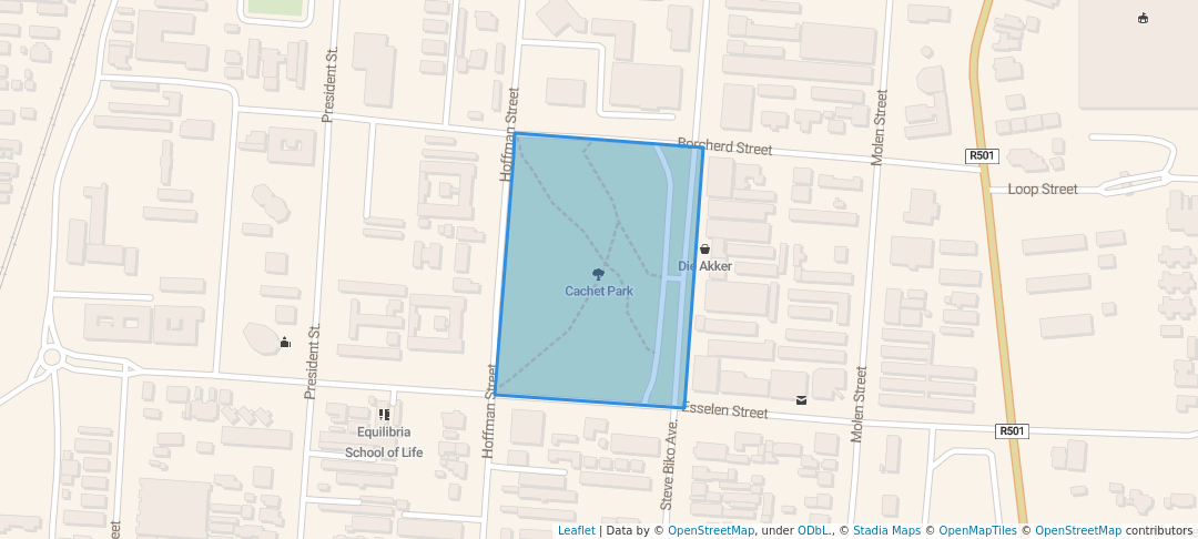 walking in Cachet Park map in Potchefstroom