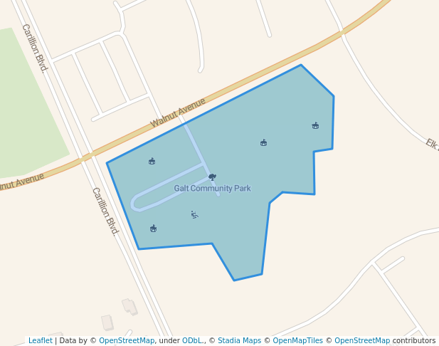walking in Galt Community Park map in Galt